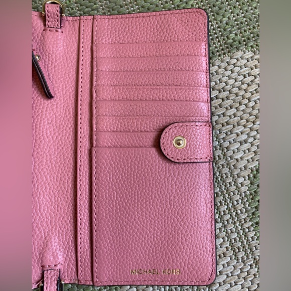 Michael Kors Mott Leather Phone Crossbody Shoulder Bag Sunset Peach/Pink - Picture 10 of 14